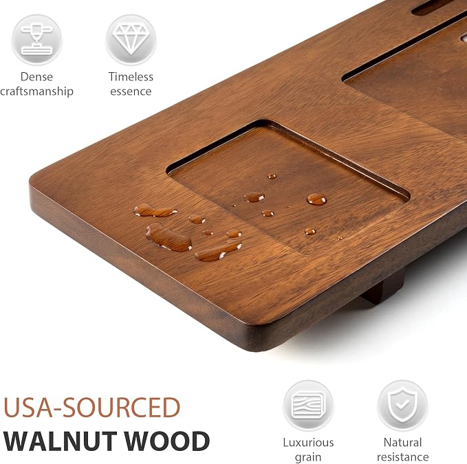 Solid Walnut Bathtub Tray Caddy - 35" Non-Slip Luxury Bath Board for Freestanding Tub - Premium Wood Bathtub Organizer with Wine Glass, Book & Phone Holder for Spa Relaxation, Gift Ideas