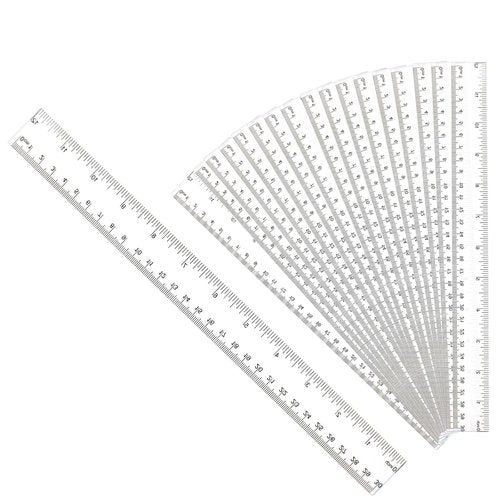 Skiennix 12-Inch Clear Plastic Ruler Set - 30 Pieces with Inches & Metric for School or Office Use