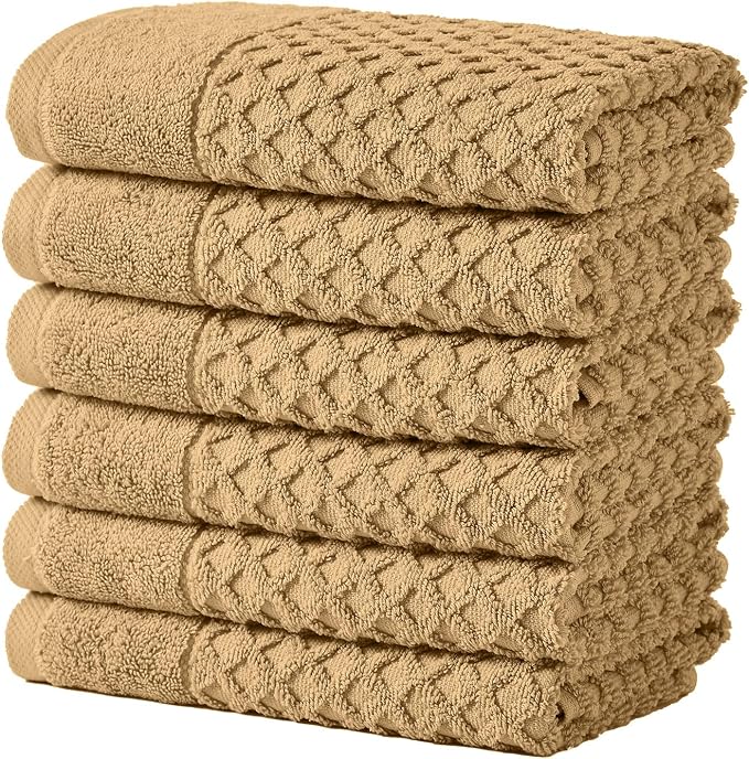 Great Bay Home Hand Towels - 100% Cotton 6 Pack 26x16 Hand Towel Set - Absorbent, Durable, Quick-Dry Towels for Bathroom (Sand)