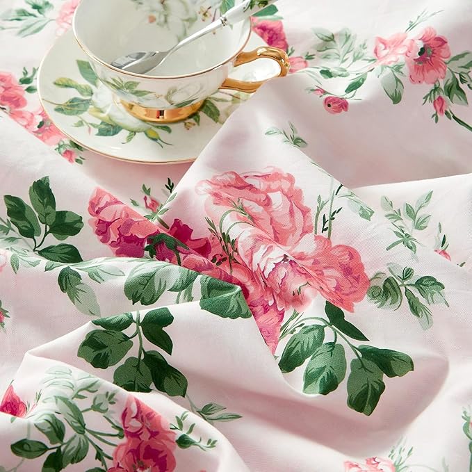 Pink Flower Duvet Cover Set Twin 3 Pieces Girls Floral Duvet Cover 100% Microfiber Blossom Rose Flower Comforter Cover Cottagecore Bedding Set Vintage Botanical Comforter Cover with Zipper Closure
