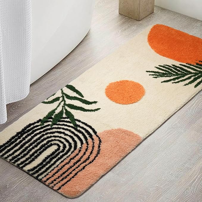 Boho Bathroom Runner Rug Non Slip, Large Long Bathroom Rugs Cute Bath Mat for Bedroom Hallway, Soft Washable Absorbent Shower Rug
