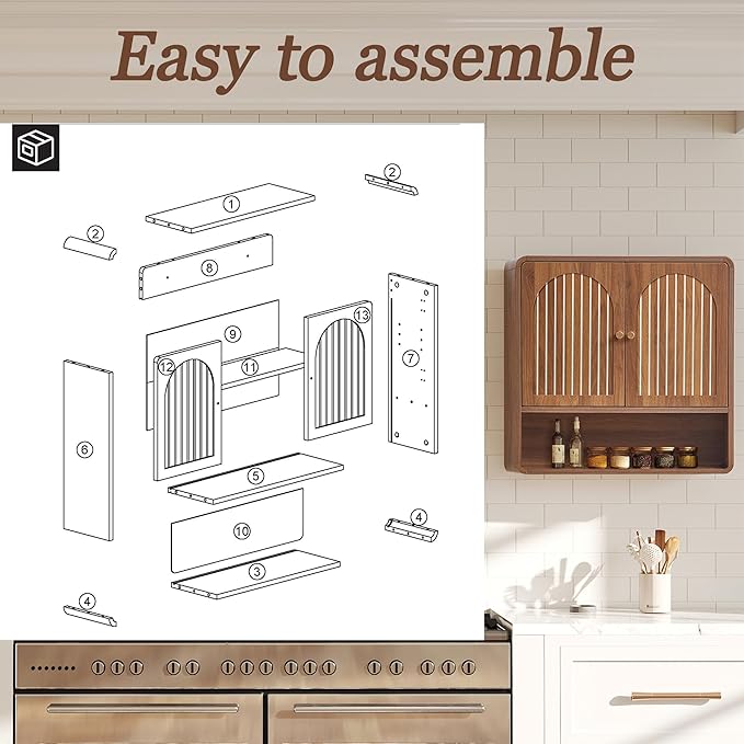 Wall Mounted Storage Cabinet for Bathroom, Mid-Century Wood Medicine Cabinet with Adjustable Shelf & Door, Over Toilet Organizers for Bathroom, Laundry Room, Kitchen (Walnut Color)