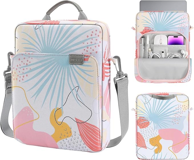 MoKo 15 Inch Laptop Sleeve Bag Fits MacBook Air 15" M2 2023, MacBook Pro 14" M2 2023, Galaxy Tab S9 Utra 14.6" 2023, Handle Carrying Case with Shoulder Strap, Tropical Leaf