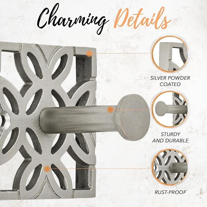 Autumn Alley Two Nickel Hooks, Bathroom Towel Hook, Robe Hook Wall Mounted - Decorative Wall Hooks for Towel, Robe, Cast Coat and Door Hook for Bathroom Modern Unique Style, 2 Pack