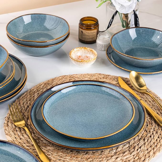 AmorArc Ceramic Dinnerware Sets,Handmade Reactive Glaze Stoneware Plates and Bowls Sets,Highly Scratch Resistant | Dishwasher & Microwave Safe Dishes Set,Service for 6 (18pc)