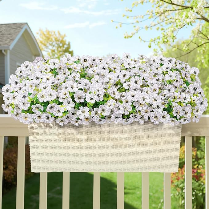 Lifewit Artificial Flowers for Outdoor Indoor, 24 Bundles Plastic Fake Flowers Daisy with Eucalyptus Leaves for Home Garden Decor, Porch, Window Box(White)