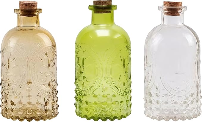 2Pcs Clear Glass Reed Diffuser Bottles with Cork Lid,Apothecary Diffuser Decorative Bottles,Small Flower Bud Vase,Aromatherapy Container for DIY Replacement Diffuser,Reed Sticks,Crafts Decor