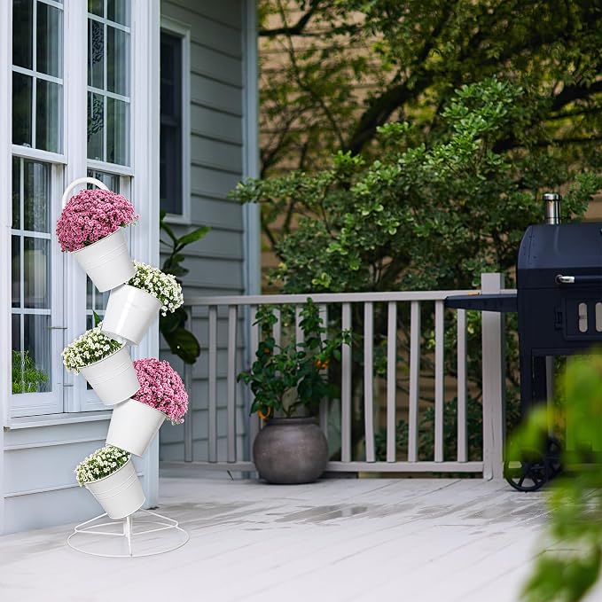 Esterno Hanging Flower Pot Tiered Stand (White), Metal Outdoor Stacking Planter
