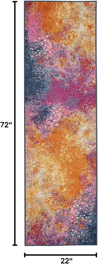 Nourison Home Passion Sunburst 1'10'' x 6' Area-Rug, Modern, Abstract, Easy-Cleaning, Non Shedding, Bed Room, Living Room, Dining Room, Kitchen, (6' Runner)