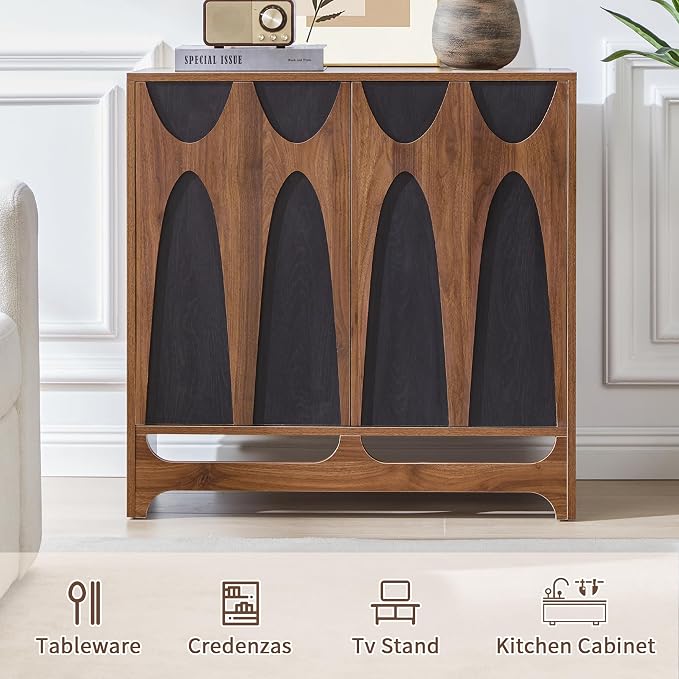 Bifins Sideboard Buffet Cabinet with Storage Set of 2, 63” Mid Century Modern Storage Cabinet with Adjustable Shelf and 4 Doors for Dining Room, Living Room,Entry