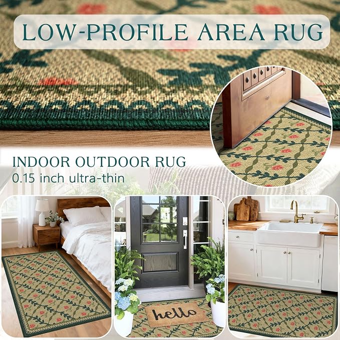 Jute-Look Outdoor Rug - 28" x 43" Front Door Mat Indoor Outside Entrance Non-Slip Washable Outdoor Welcome Mats for Front Door Neutral Khaki Rugs for Entryway Kitchen Bedroom Front Porch Decor