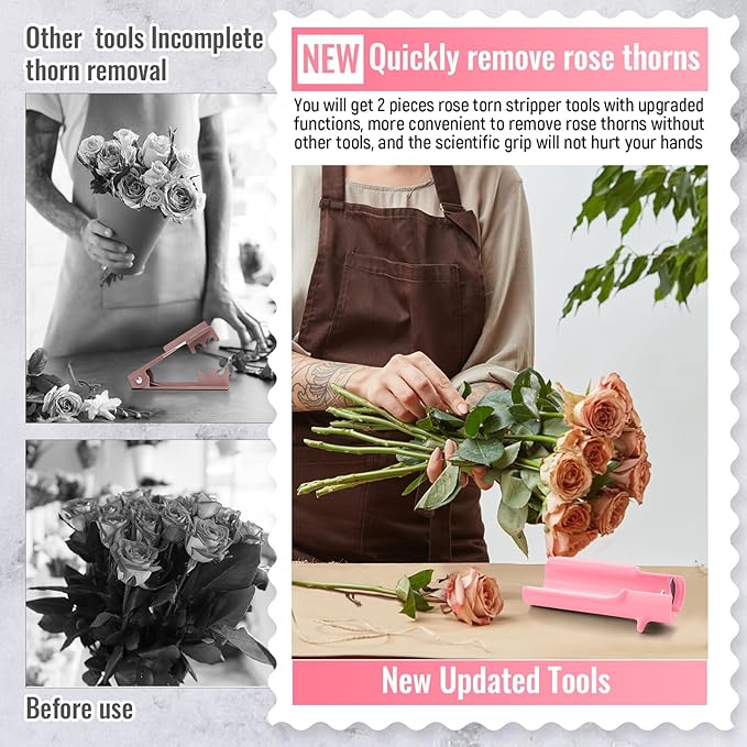 Lasnten 2 Pcs Rose Thorn Stripper Tool Thorn Remover for Roses Leaf Stripper Tool Flower Stem Cleaner Cutter to Removal Leaf for Home Flower Shop Gardening Floral Arrangement (Pink)