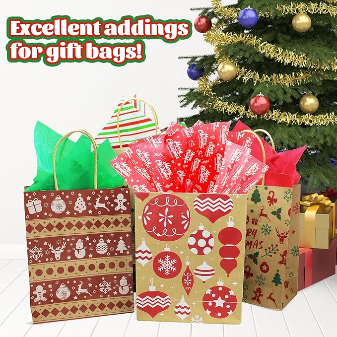BCUEIDO 160 Sheets Christmas Tissue Paper Assorted Christmas Tissue Paper for Gift Wrapping, Christmas Gift Boxes and Wine Bottles