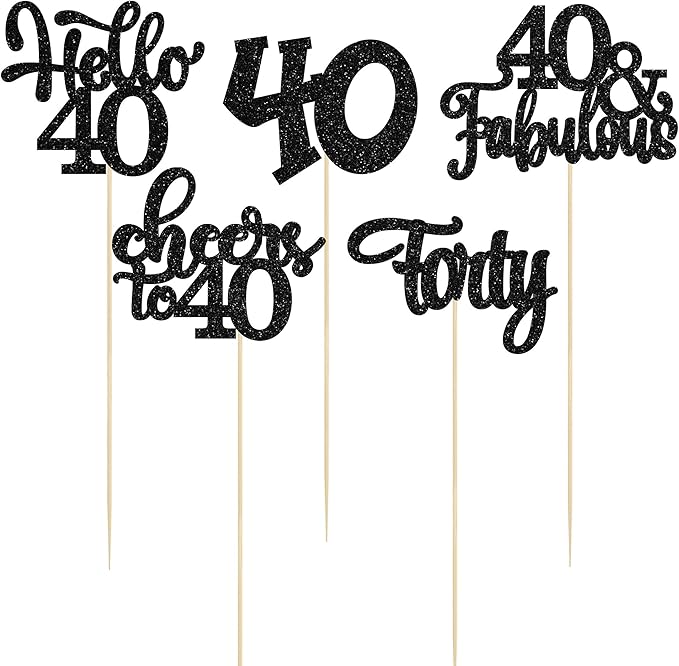 Gyufise 15Pcs 40th Birthday Centerpiece Sticks Forty Happy 40th Table Flower Centerpieces Sticks Cheers to 40 Floral Decorations for 40th Birthday Party Centerpieces Supplies Black