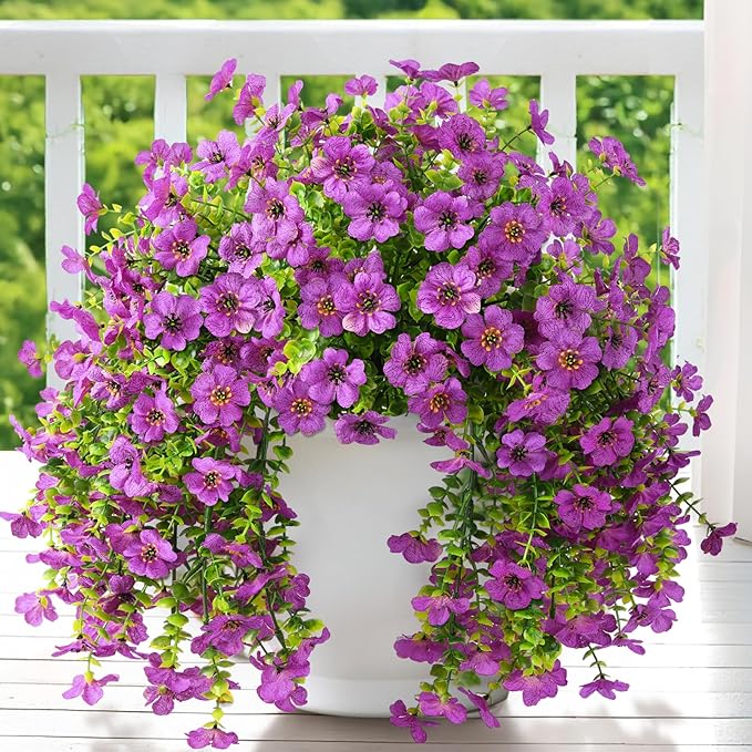 Homsunny Artificial Fake Flowers Plants for Outdoor Spring Summer Decoration, 2PCS Faux Daisy Silk Flowers Outside No Fade UV Resistant Realistic Home Decor for Porch Patio Balcony (Purple)