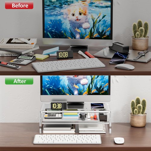 Egchi Clear Acrylic Monitor Stand Riser - 2-Tier Design for Organized Multi-Media PC & Laptop Storage - 5.12 Inches High