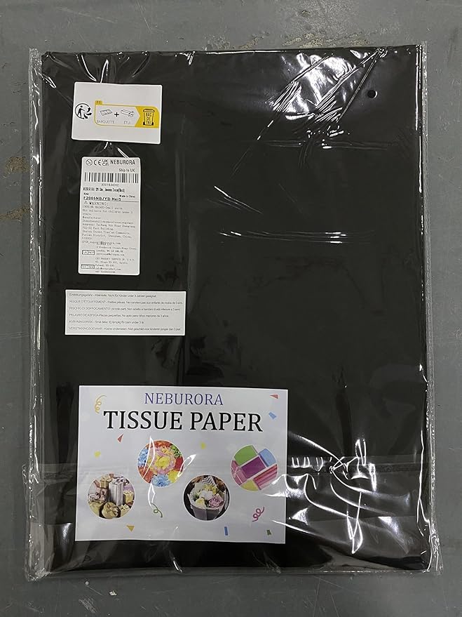 NEBURORA 120 Black Tissue Paper Sheets - 14 x 20 Inches, Gift Bags, Packaging, Floral Filler, Crafts, Birthday, Christmas, Halloween Decor