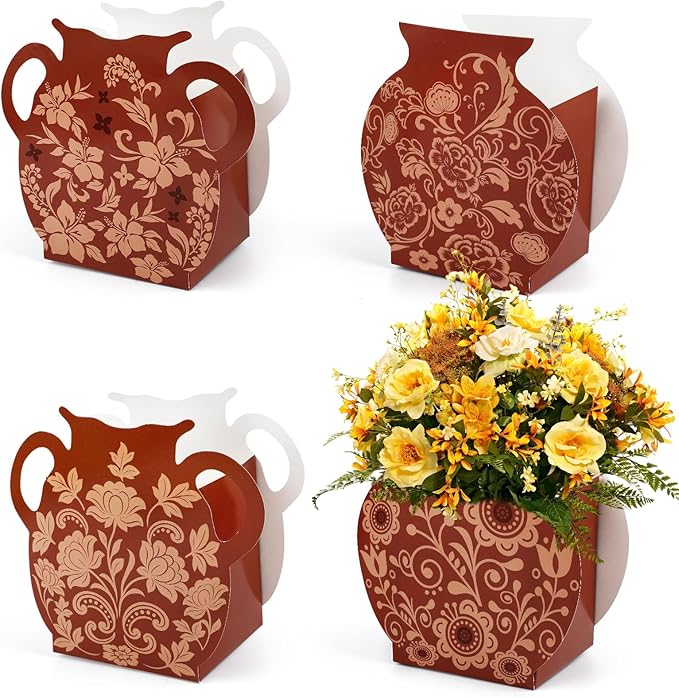 12 Pcs Platos De Barro Mexicanos Cielito Lindo Paper Flower Vase Centerpiece Party Decor Mexican Gift Boxes Terracotta Clay Pottery Cinco De Mayo Table Decoration(Brown)