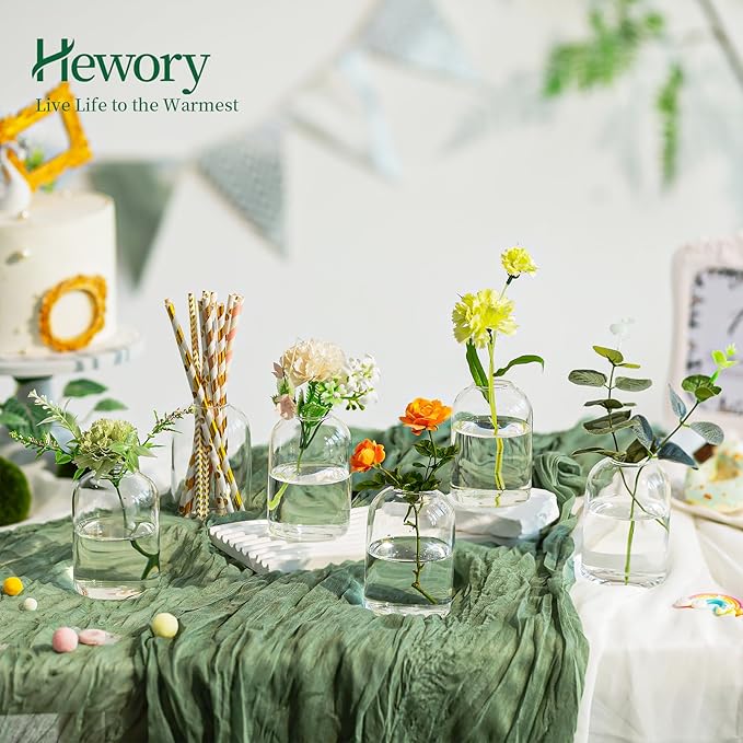 Hewory Glass Bud Vases for Centerpieces: Set of 12 Blown Clear Small Vase Bulk, Mini Cute Flower Vase for Floral Arrangement, Modern Decorations for Wedding Party Event Table Decor, 3.7"(H)×2.75"(D)