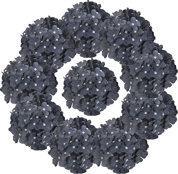 10PCS Artificial Hydrangea Flowers, Fake Hydrangea Silk Flowers Heads with Stems for Wedding Home Party Shop Baby Shower Decoration-Bluish Grey