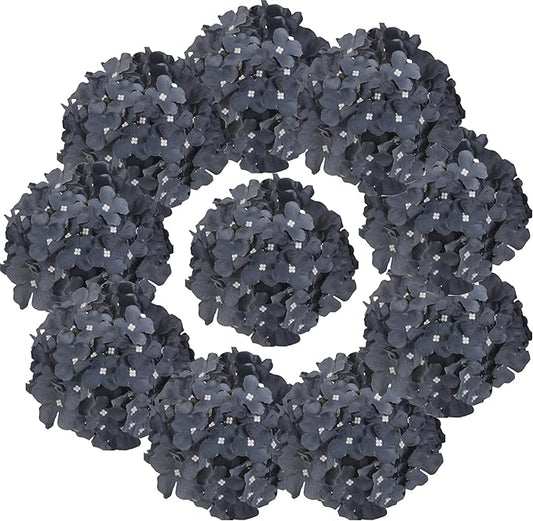 10PCS Artificial Hydrangea Flowers, Fake Hydrangea Silk Flowers Heads with Stems for Wedding Home Party Shop Baby Shower Decoration-Bluish Grey