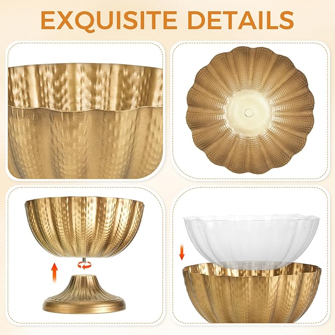 Set of 8 Distressed Gold Metal Compote Bowl Pedestal Vases Antique Urn Vase for Wedding Centerpieces Vintage Floral Arrangement Pots for Events Parties Home Accent Decor