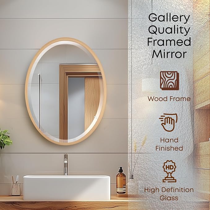 OVALCREST - Oval Wooden Beveled Wall Mirror for Home Decor, Bathroom, Vanity, Bedroom, Living Room, Hallway - London Style (Gold Paint) 17.1 x 13.1