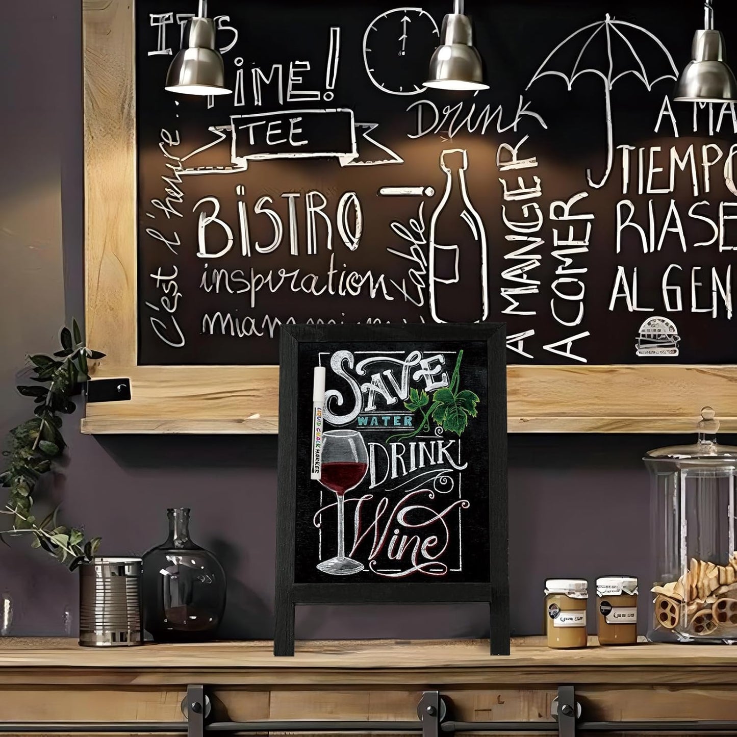 4 THOUGHT Mini Chalkboard Signs - 9.5" x 14" Magnetic Tabletop Menu Board with Wooden Frame for Kitchen & Cafe