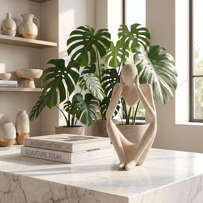 LargeThinker Statue, Modern Minimalist Meditation Sculpture for Home Decor, Contemporary Abstract Art Figurine, Resin Thinker Statue for Bookshelf Office Desk Shelf Decoration