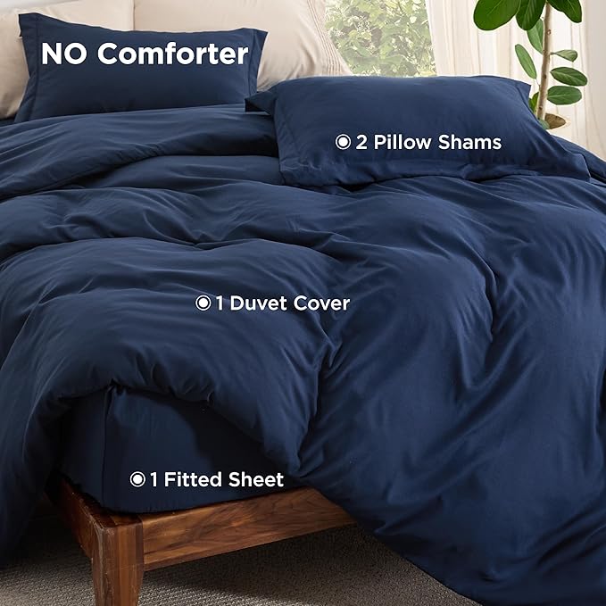 Bedsure Duvet Cover with Fitted Sheet King - Warm Deep Pocket, Hotel Luxury Soft Double Brushed Bedding Set with Zipper Closure, 1 Duvet Cover, 1 Fitted Sheet, 2 Pillow Shams, NO Comforter, Blue