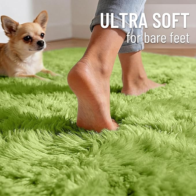 OLANLY 5x7 Machine Washable Large Area Rugs for Living Room, Bedroom, Soft Fluffy Shaggy Bedside Rug, Indoor Floor Carpet for Kids Girls and Boys, Dorms, Nursery, Home Decor Aesthetic, Grass Green