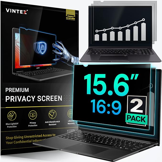 VINTEZ [2 Pack] 15.6 Inch 16:9 Privacy Screen for Computer Monitor and Laptop - Anti Glare Protector Film Blue Light Filter Eye Protection - Computer Screen Privacy Shield