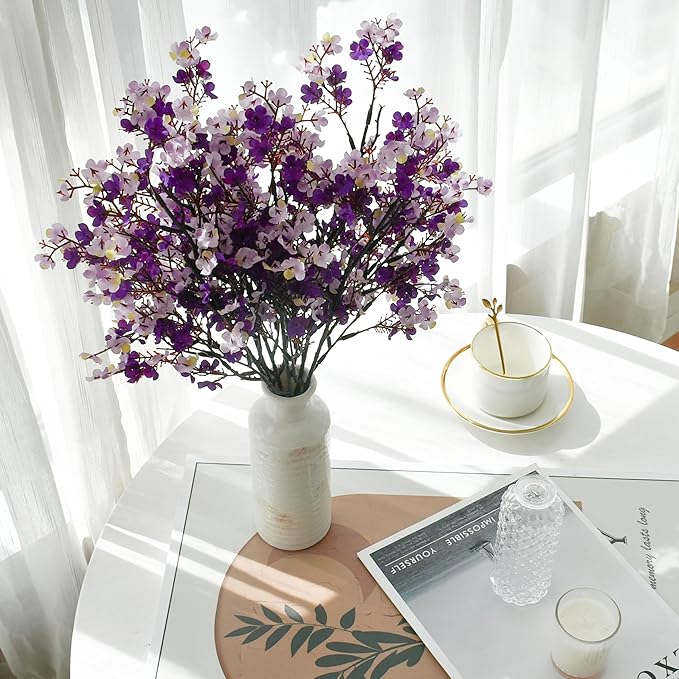 Mandy's Shades of Purple Artificial Baby’s Breath European Flowers 6 Bundles Silk Gypsophila with Bendable Stems for Fall Thanksgiving & Christmas Centerpiece Wedding Decor and Table Arrangements