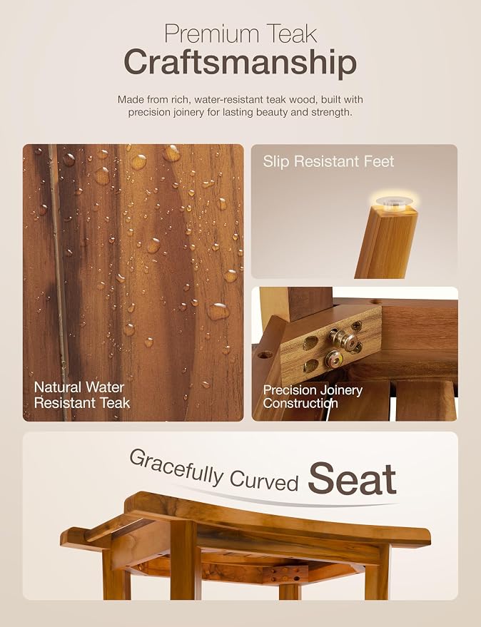 Tinamo Teak Shower Bench 22" L and Acacia Bathtub Caddy Tray 39" L Bundle