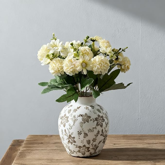 SIDUCAL Ceramic Vintage Vase, 5.83 Inch Retro Ice Cracked Chinoiserie Floral Vase, Rustic Farmhouse Vases for Home Decor, Bookshelf, Garden, Chinoiserie Decor, Tuscan Decor, Brown Floral Pattern