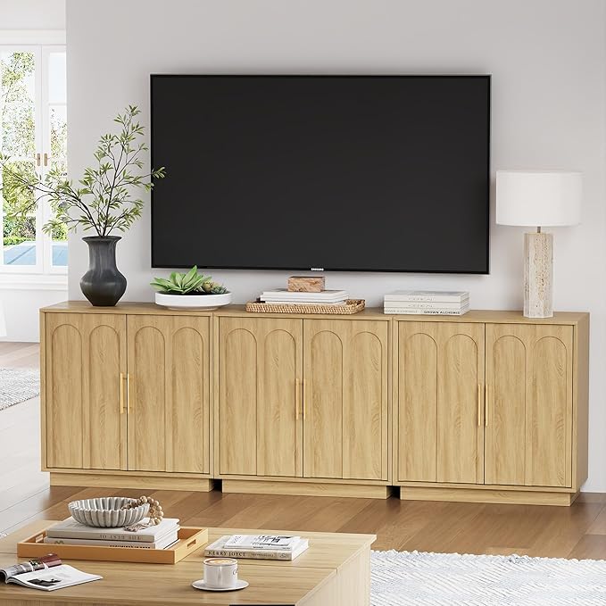 FORTUNETEC Sideboard Buffet Cabinet with Storage, Modern Accent Cabinet with Arched Doors, Boho Modular Media Console, 31.5" Minimalist Credenza for Living Room Kitchen Dining Room Entryway, Oak