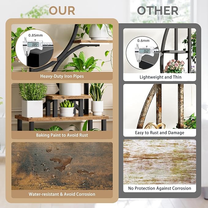 Plant Stand with Grow Lights for Indoor Plants, 8-Tiered Tall Corner Plant Shelf with Full Spectrum Light, S-Shaped Space-Saving Narrow Flower Holder, Anti-Tip for Living Room Bedroom Office, Brown