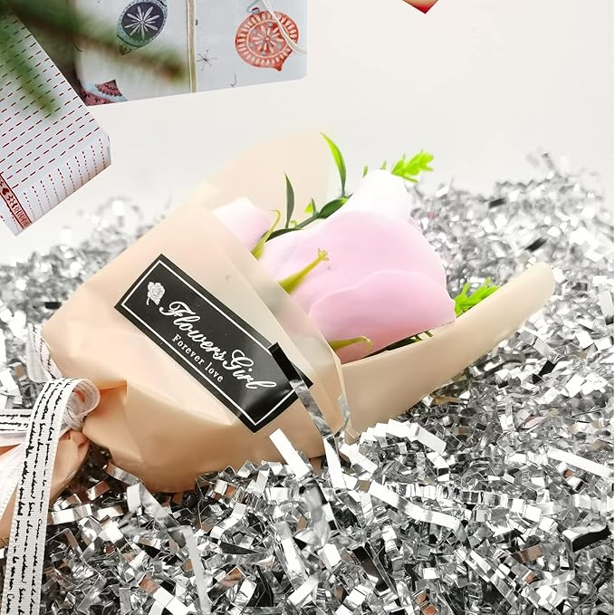 Uptotop 4oz Crinkle Cut Paper Shred Filler for Gift Wrapping Basket Filling, Birthday, Christmas, Thanksgiving, Wedding, Mother's Day, Glitter Silver (4 oz)