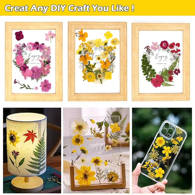 30Pcs Dried Pressed Natural Flowers for Resin Molds Real Pressed Flowers Dry Leaves Bulk Natural Herbs Kit for DIY Scrapbooking Art Crafts Jewelry Molds Candle Soap Making Nails Decor (Yellow)