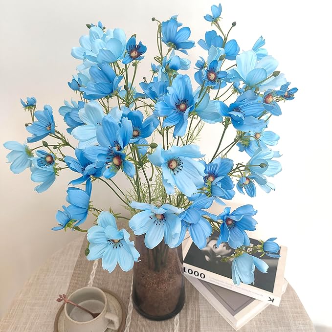 ATFL Artificial Blue Daisy Flowers,8 Bundles 21.65'' Fake Faux Silk Daisy Flowers with Stems for Home Garden Vase Décor (8, Gradient Blue)