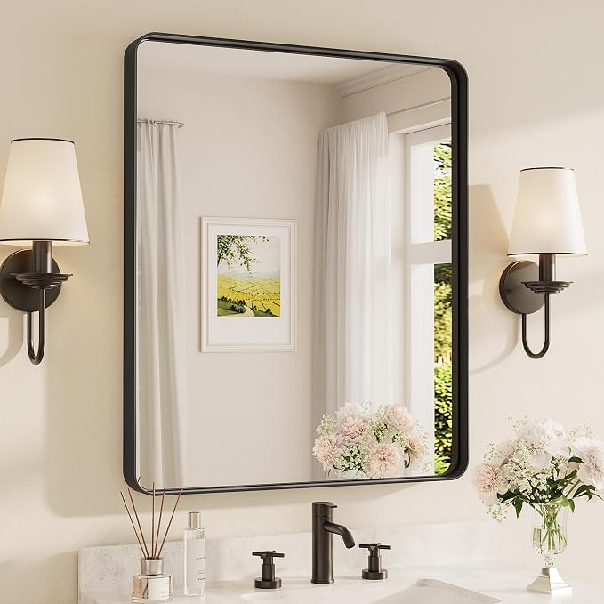 TETOTE Black Framed Mirrors for Bathroom, 30 x 36 Inch Modern Decorative Wall Mounted Rectangle Matte Framed Vanity Mirror (Horizontal/Vertical)