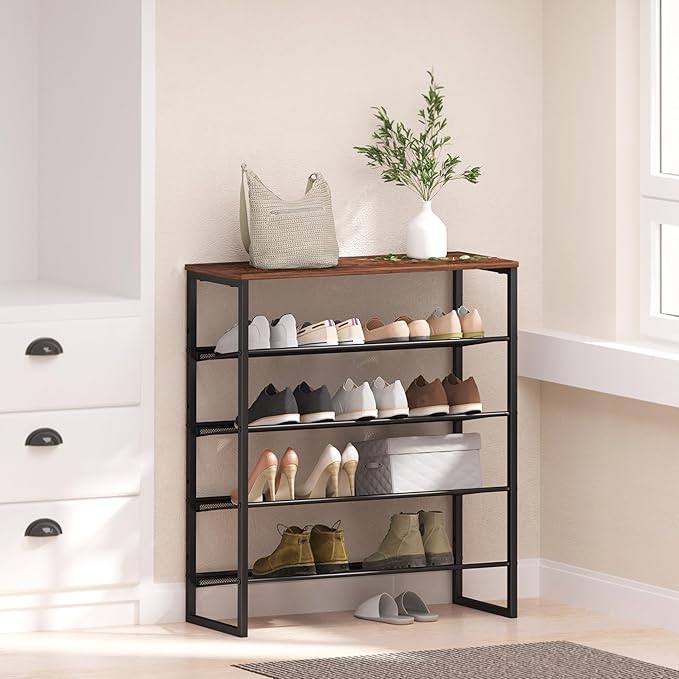 CHEMPFR Shoe Rack - Sturdy Steel Shoe Organizer for Front Door Entrance Closet Entryway with Spacious Top - Industrial Style Strong Mesh Storage Shelves (5-Tier 11.8"x36.2"x31.5")