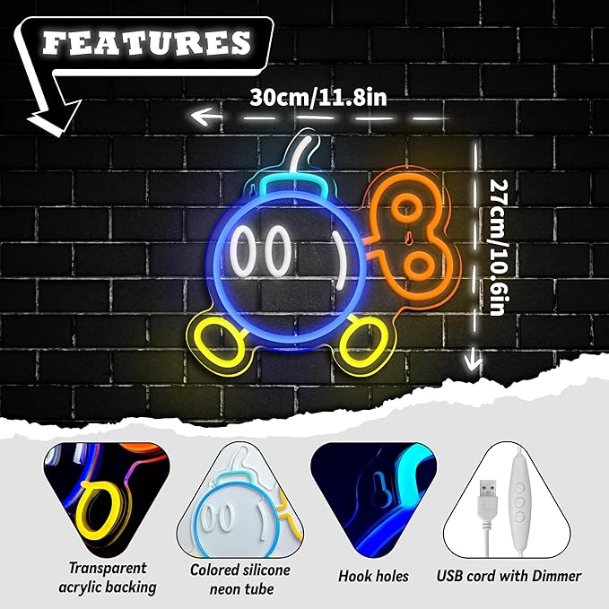 Gaming Neon Sign for Gamer Room Decor,USB Powered Dimmable Anime Neon Signs for Kids Bedroom Game Room Man Cave Gifts for Teens, Boys, Kids