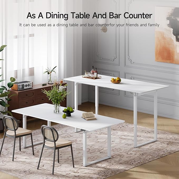 ONBRILL Standing Desk, 71x32 Inches Rectangle Stand Up Desk with 4 Legs, Dual Motor and Memory Controller, Adjustable Height from 28-46 Inches for Home and Computer Workstation, White
