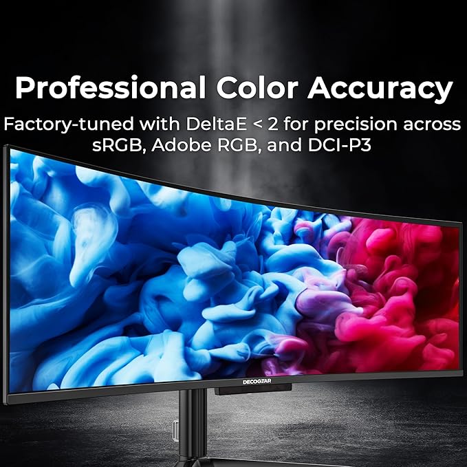 Deco Gear 49" QD-OLED 240Hz Curved Ultrawide Gaming Monitor - 5120×1440 DQHD, 32:9 Dual-QHD Display, 0.03 ms Response, HDR400 True Black, 90W USB-C, KVM, Adaptive Sync, RGB Lighting