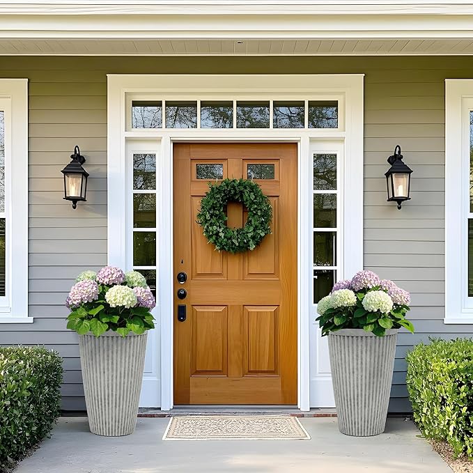 20" Tall Planters Set of 2, High-Density Resin Fluted Outdoor Pots for Plants, Versatile Indoor/Outdoor Flower Pots w/Drainage Holes for Patio, Garden, Porch & Living Room Decor, Ideal Gift