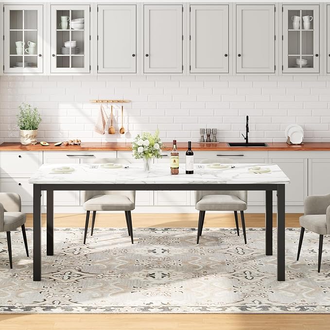 IDEALHOUSE 71 Inch Industrial Dining Table for 4-6 Person Rectangle Kitchen Table with Metal Legs,Round Corners, Writing Desk, for Modern Farmhouse, for Kitchen, Dining Room,Quick Assembly,Wood