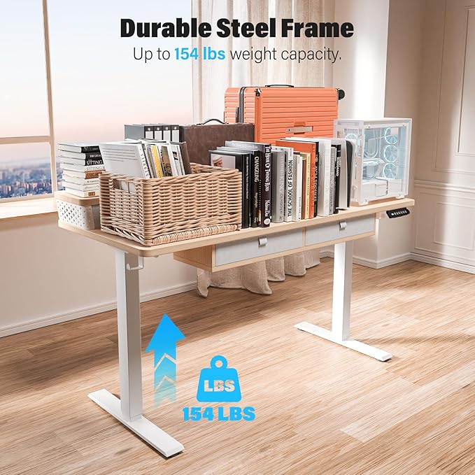 Electric Standing Desk with 4 Drawers 40''x 24'' Small Adjustable Height Sit to Stand Up Desk with Storage Shelf, C-Clamp Mount Compatible Black Home Office Desks Computer Desk Ergonomic Workstation