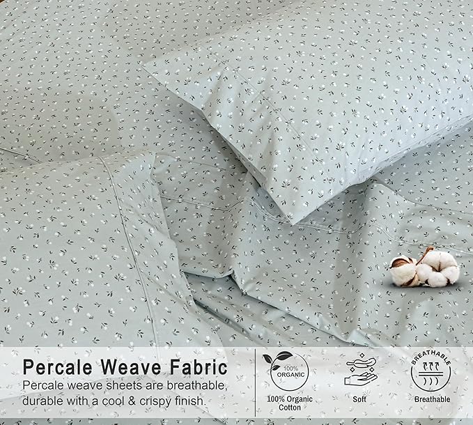 RUVANTI 100% Organic Cotton Sheets Queen Size, Percale Weave, GOTS Certified, 4-Piece Set, Deep Pocket 15", Crisp & Breathable, Soft Durable Bedding, Sábanas Algodón Orgánico – Bud Club