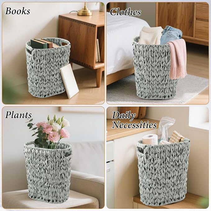 Bathroom Accessory Set, 10 Pieces Bath Set- Wicker Trash Can Tissue Box Soap Dish Toothbrush Holder Rinse Cup Lotion Bottle Toilet Brush Qtip Holder - Practical Bathroom Decor Sets (Sage Green)